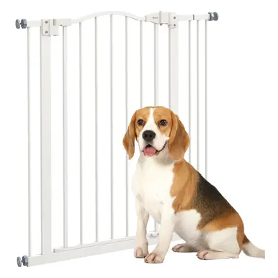 PawHut 74-87cm Adjustable Metal Pet Gate Safety Barrier w/ Auto-Close Door White