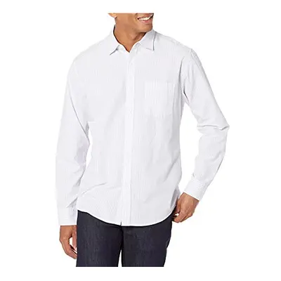 Mens Regular-Fit Long-Sleeve casual Poplin Shirt, White Vertical Stripe, XX-Large