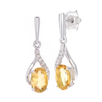 Jewelco London 9ct White Gold Round 5pts Diamond Oval 0.86ct Citrine Kiss Crossover Drop Earring