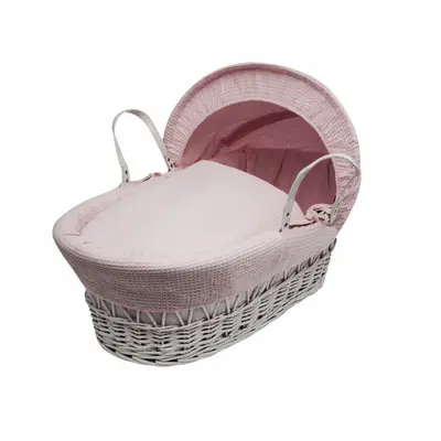 Girls Pink Waffle White Wicker Moses Basket