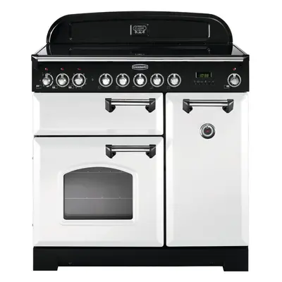 Rangemaster CDL90ECWH/C Classic Deluxe White with Chrome Trim 90cm Ceramic Range Cooker - A Rate