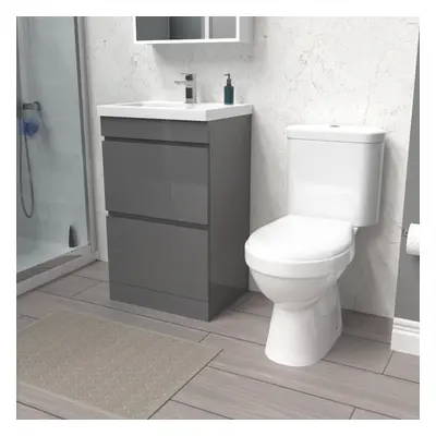 Nes Home 500mm Drawers Steel Grey Basin Vanity Unit & Close Coupled Toilet