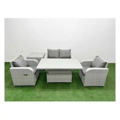 Fimous Light Grey PE Wicker Rattan Garden Furniture SetAdjustable Lifting Dining or Coffee Table