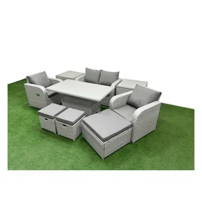 Fimous Light Grey PE Wicker Rattan Garden Furniture SetAdjustable Lifting Dining or Coffee Table