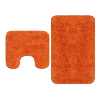 vidaXL Bathroom Mat Set Piece Fabric Orange Water Absorbent Floor Carpet Rug