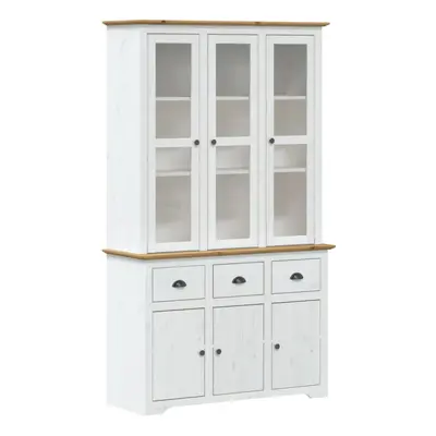 vidaXL Highboard Sideboard Side Cabinet White and Brown Solid Wood Pine BODO