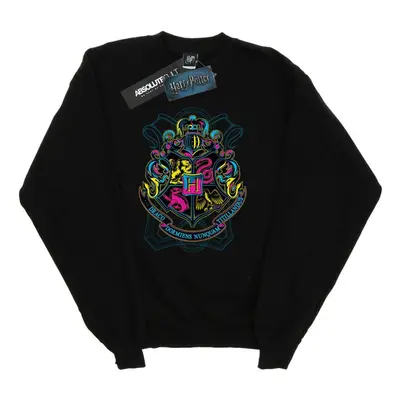 (S, Black) Harry Potter Mens Neon Hogwarts Crest Sweatshirt