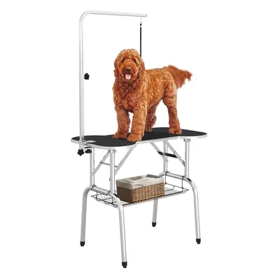 PawHut Pet Foldable Grooming Table w/ Adjustable Arm Non-Slip Tabletop Leash