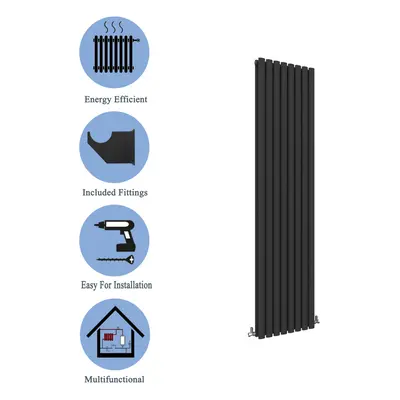 (Double, 1600x472mm) Black Oval Tube Designer Radiator