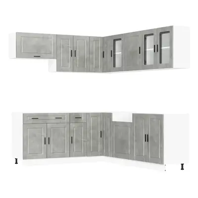 (concrete grey) vidaXL Piece Kitchen Cabinet Set Porto Smoked Oak Engineered Wood