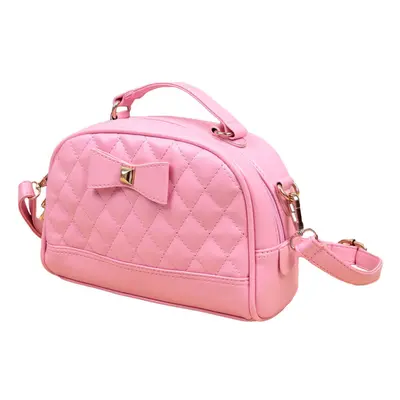 (Pink) Cute PU Leather Bowknot Candy Color Small Crossbody Bag for Women