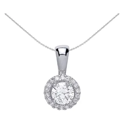 Jewelco London Ladies Sterling Silver Cubic Zirconia Solitaire Halo Pendant Necklace inch - GVP2