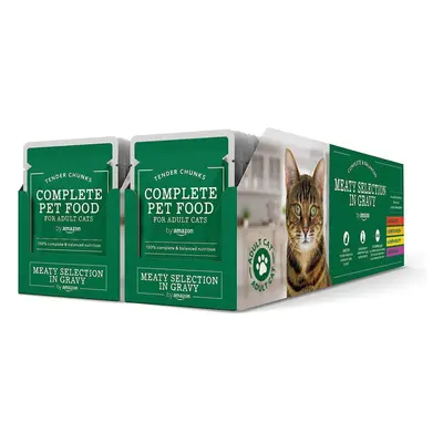 by Amazon Complete Food for Adult Cats, Meat Selection In Gravy, 4.8 kg (48 Packs of 100g) (Prev