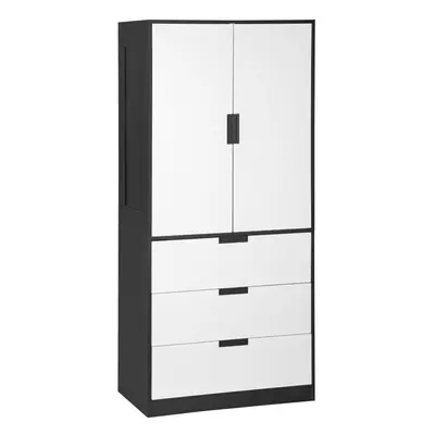 HOMCOM Door Wardrobe White Wardrobe with Drawer and Hanging Rod for Bedroom