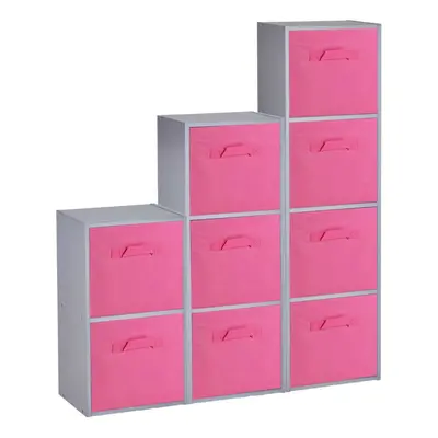 (Grey, Dark Pink) Cubed Wooden Storage Units Shelves + Drawers