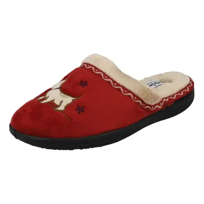 (UK 4, Red) Ladies Padders Wide Fitting Slipper Mules Scotty - EE Fit