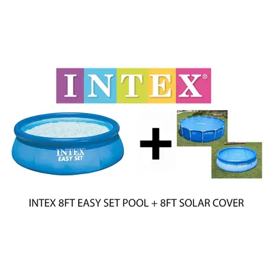 Intex 8ft x 24in Swimming Pool INFLATEABLE PADDLING ROUND & SOLAR COVER 244CM