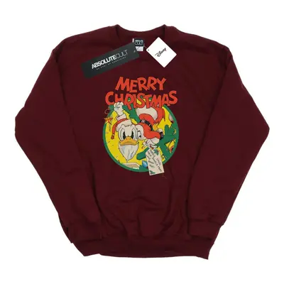 (S, Burgundy) Disney Womens/Ladies Donald Duck Merry Christmas Sweatshirt