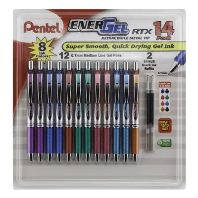 Pentel EnerGel RTX Retractable Metal Tip Pen 0.7mm Assorted Colors with Refills (BL77F14C)