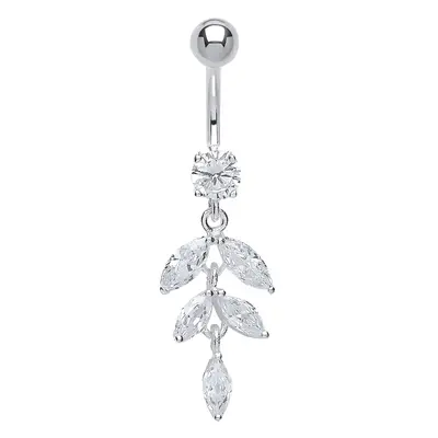 Jewelco London Sterling Silver Pear Cubic Zirconia Petals with Stainless Steel Belly Bar & Ball 