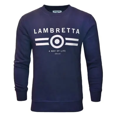 (S, Navy) Lambretta Mens Logo Graphic Crew Neck Pullover Sweater Sweatshirt Jumper Top