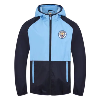 (Navy Sky Blue, Large) Manchester City FC Official Football Gift Mens Shower Jacket Windbreaker