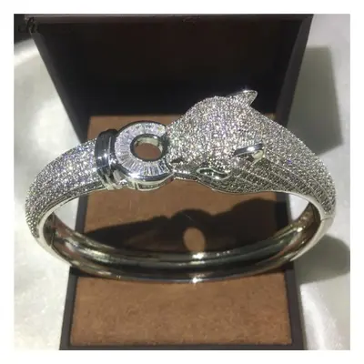 (silver) Leopard Bracelet Mirco Pave 400pcs Diamond Zirconia Stone White Gold Filled Engagement 