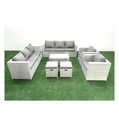 Fimous Outdoor Rattan Sofa Garden Furniture Set with Armchairs Oblong Coffee Table Small Footsto