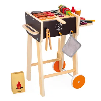 - Wooden Barbecue - Children's Pretend Play Cooking Set - Includes Accessories - Silent Wheels -