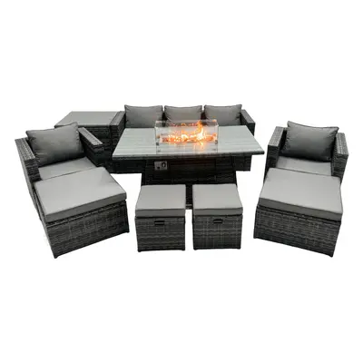 Fimous Rattan Garden Furniture Firepit Dining Set Seater Lounge Sofa Table Set with side table F