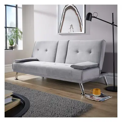 Home Source Luna Velvet Seater Double Sofa Bed - Grey