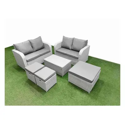 Fimous Seater Outdoor Love Sofa Set Rattan Garden Furniture Set with Rectangular Coffee Table Fo