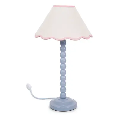 ValueLights Bobbins Powder Blue Table Lamp Linen Pink Scallop Shade