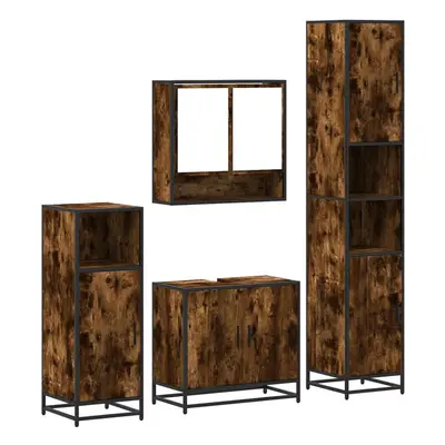 (smoked oak) vidaXL 4ÃÂ Piece Bathroom Furniture SetÃÂ Brown Oak Engineered Wood