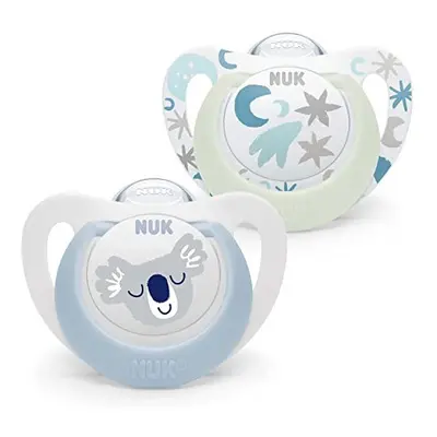 NUK Star Night & Day Baby Pacifier | Months | Glow in The Dark | BPA Free Silicone | Koala Blue 