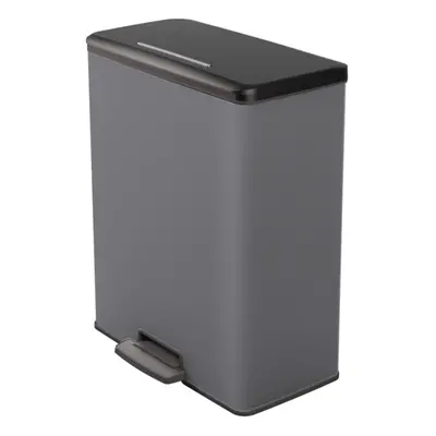 (Cool grey) Curver Pedal Bin Deco Rectangular Duo Trash Can Waste Container Grey/Silver