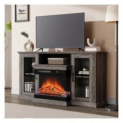 24 Inch LED Electric Fireplace Flame Colours with Grey TV Stand