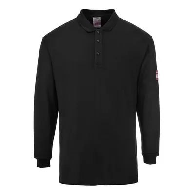 (M, Black) Portwest Mens Flame Resistant Anti-Static Long-Sleeved Polo Shirt