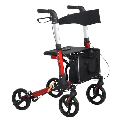 HOMCOM Folding Rollator Walker w/ Seat Storage Bag Adjustable Handle for Seniors