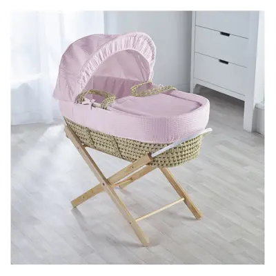 Girls Pink Waffle Moses Basket with Natural Opal Folding Stand