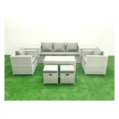 Fimous Rattan Garden Furniture Set Seater Outdoor Garden Sofa Oblong Coffee Table Set with Chair