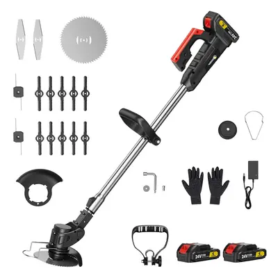 (Black) 24V Cordless Strimmer - Grass Trimmers with * 2000mAh Batteries and Blades, Garden Strim