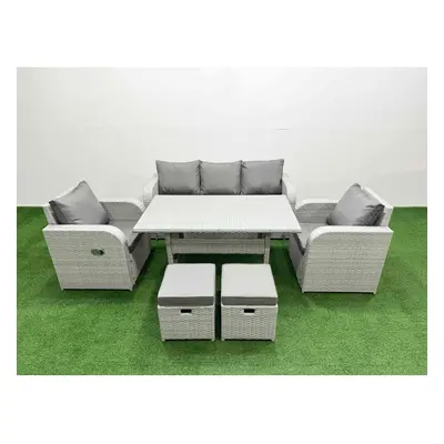 Fimous PE Rattan Garden Furniture Set Reclining Chair Sofa Lounge Sofa Set Rectangular Dining Ta