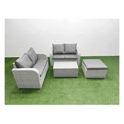 Fimous Seater Outdoor Love Sofa Set Rattan Garden Furniture Set with Rectangular Coffee Table Bi