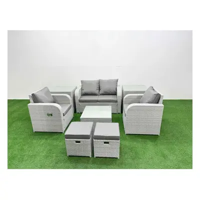 Fimous Light Grey PE Wicker Rattan Garden Furniture Set Sofa Set Reclining Adjustable Chair Seat