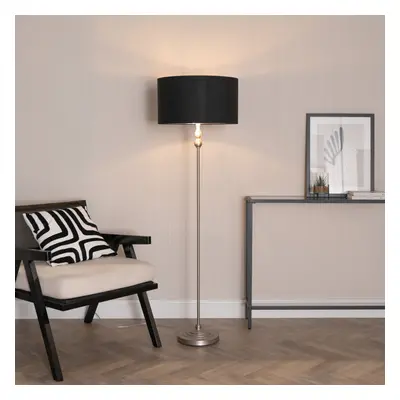 ValueLights Maggie Black and Chrome Shade Chrome Floor Lamp & LED Bulb