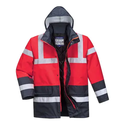 (L, Red/Navy) Portwest Mens Contrast Hi-Vis Winter Traffic Jacket