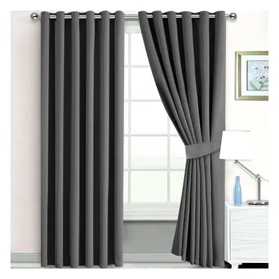 (90" x 90" (228cm x 228cm)) Grey Curtains Blackout Living Room Eyelet Curtain