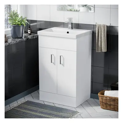 Nanuya 500mm Freestanding Gloss White MDF Vanity Cabinet with Ceramic Basin Sink