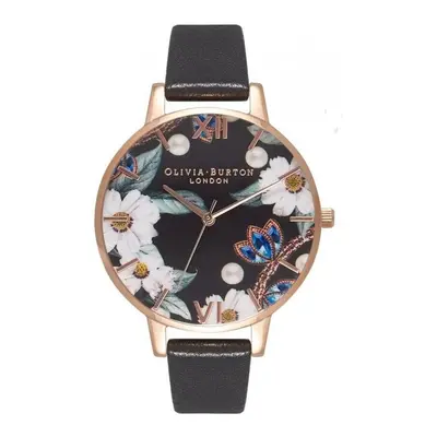 Watch Olivia Burton OB16BF04 Watch bejeweled FLORALS Black Leather Woman